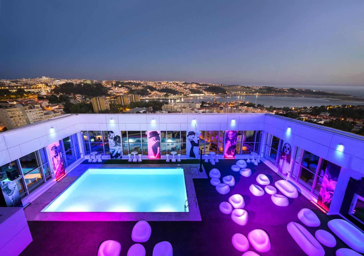 Outdoor rooftop pool at Ipanema Park, Lisbon.