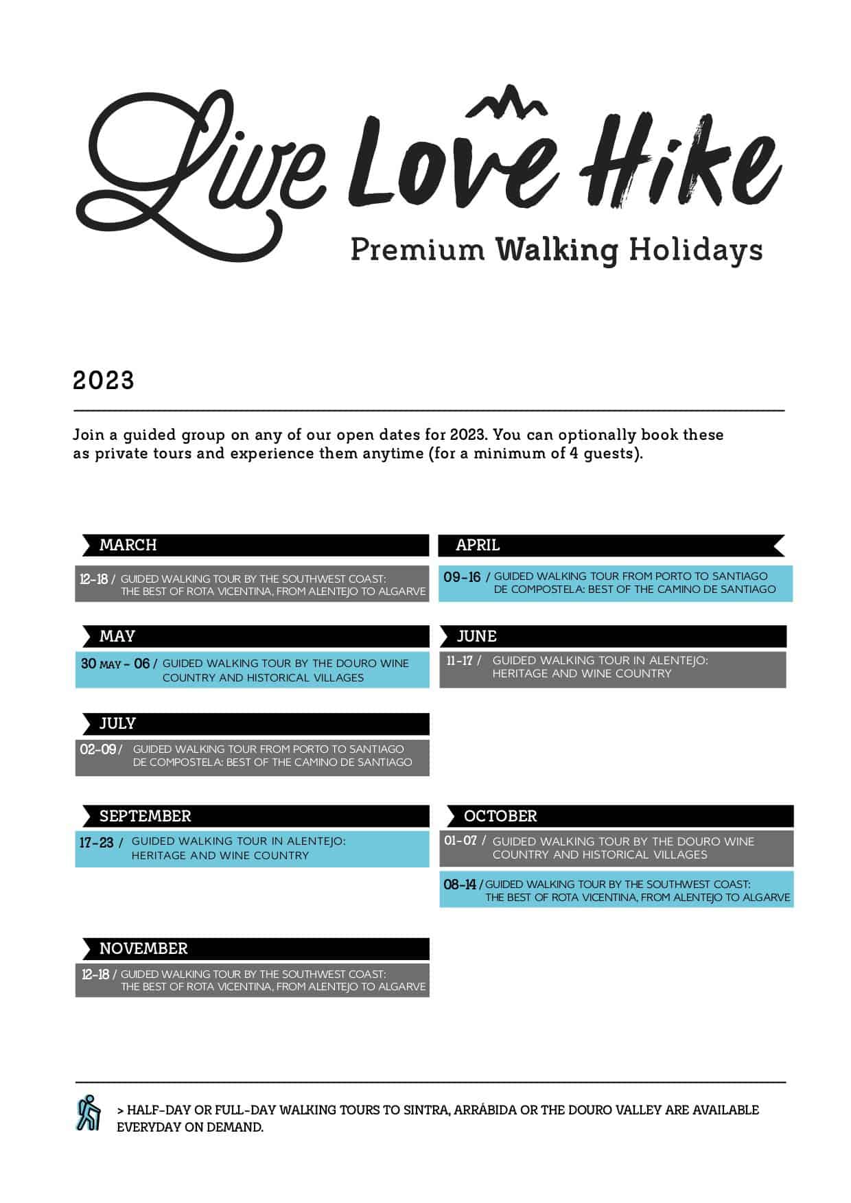 live love hike group tours calendar 2023